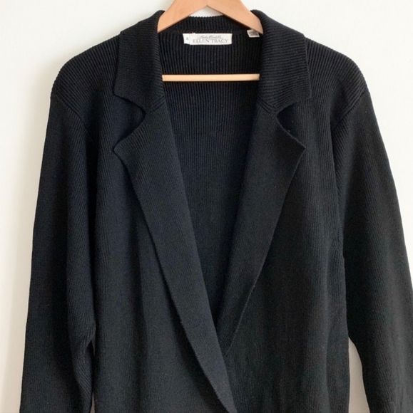 Vintage Ellen Tracy Black Double Breasted Cardigan - Picture 9 of 10